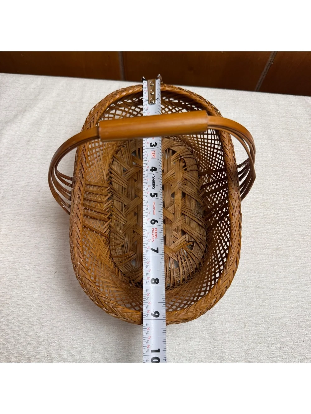 Vintage Woven Wicker Basket With Handle Oval Boho Cottage Farmhouse Decor